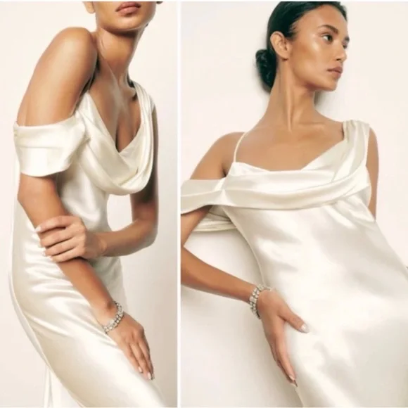Reformation Ronda Silk Cowl Neck Wedding Maxi Dress Ivory White Size 10 NWT - Picture 5 of 17